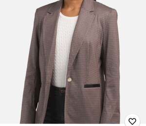 Anne Klein Women's Houndstooth Blazer with Faux Leather Pocket